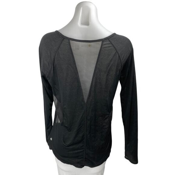 Zella Women's Black Long Sleeve Mesh Trim Yoga Workout Athletic T Shirt Top Sz M - Picture 2 of 4
